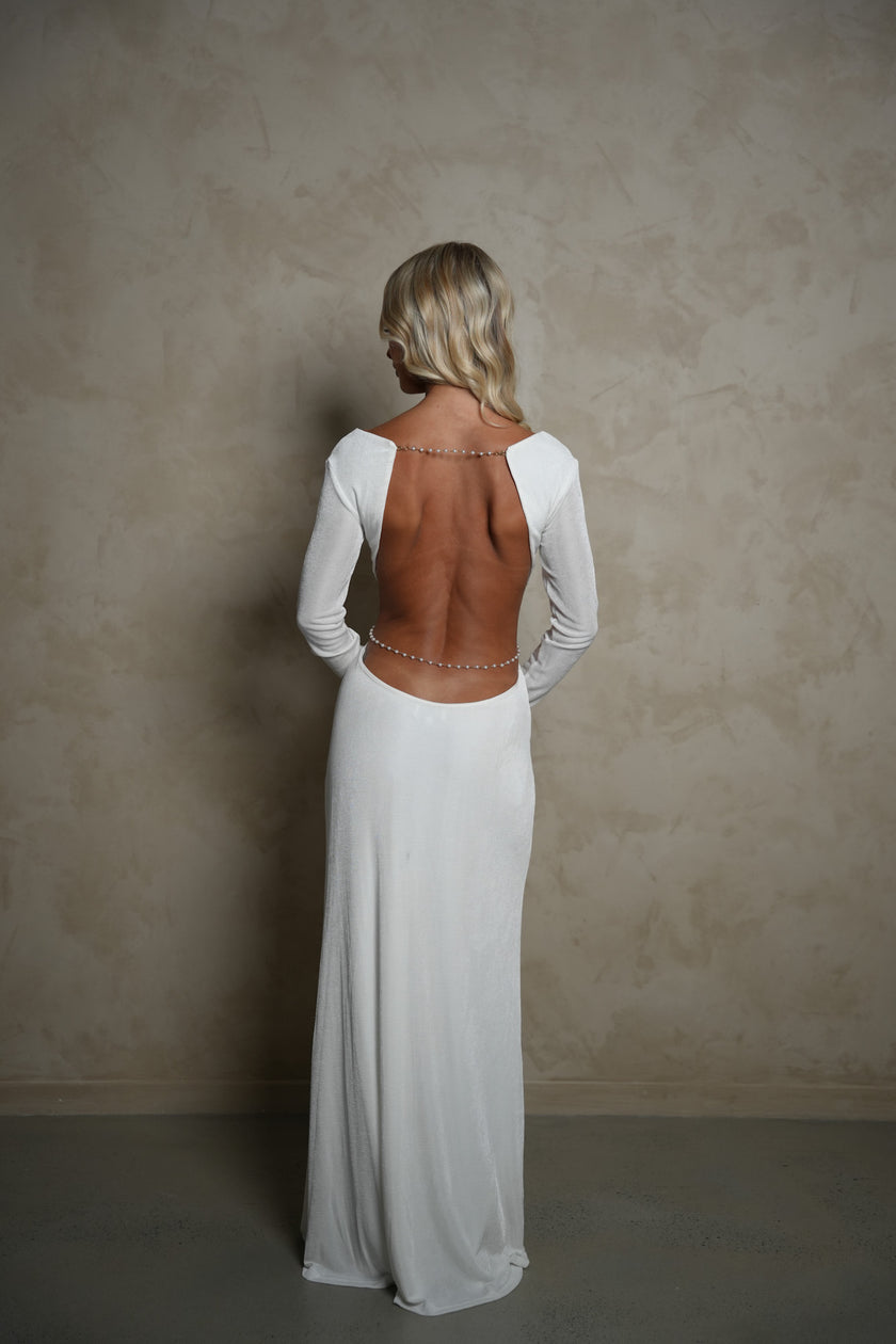 Sasha Therese Athena Mother of Pearl Maxi Dress - White