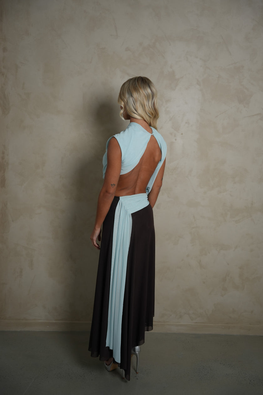 Bec and Bridge Conni Asym Midi - Blue and Brown