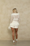 Bubish Gigi sheer feather blouse and Penelope bow short - Ivory