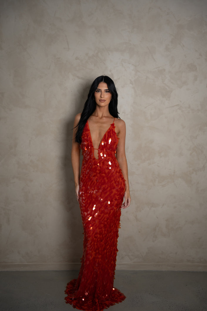 Misha Sapphire Sequin Maxi Dress - Red