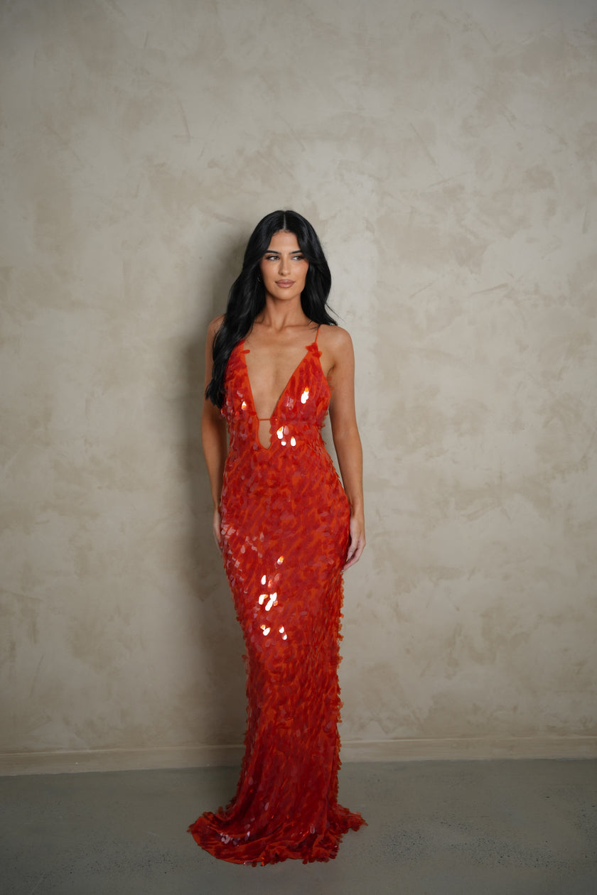 Misha Sapphire Sequin Maxi Dress - Red