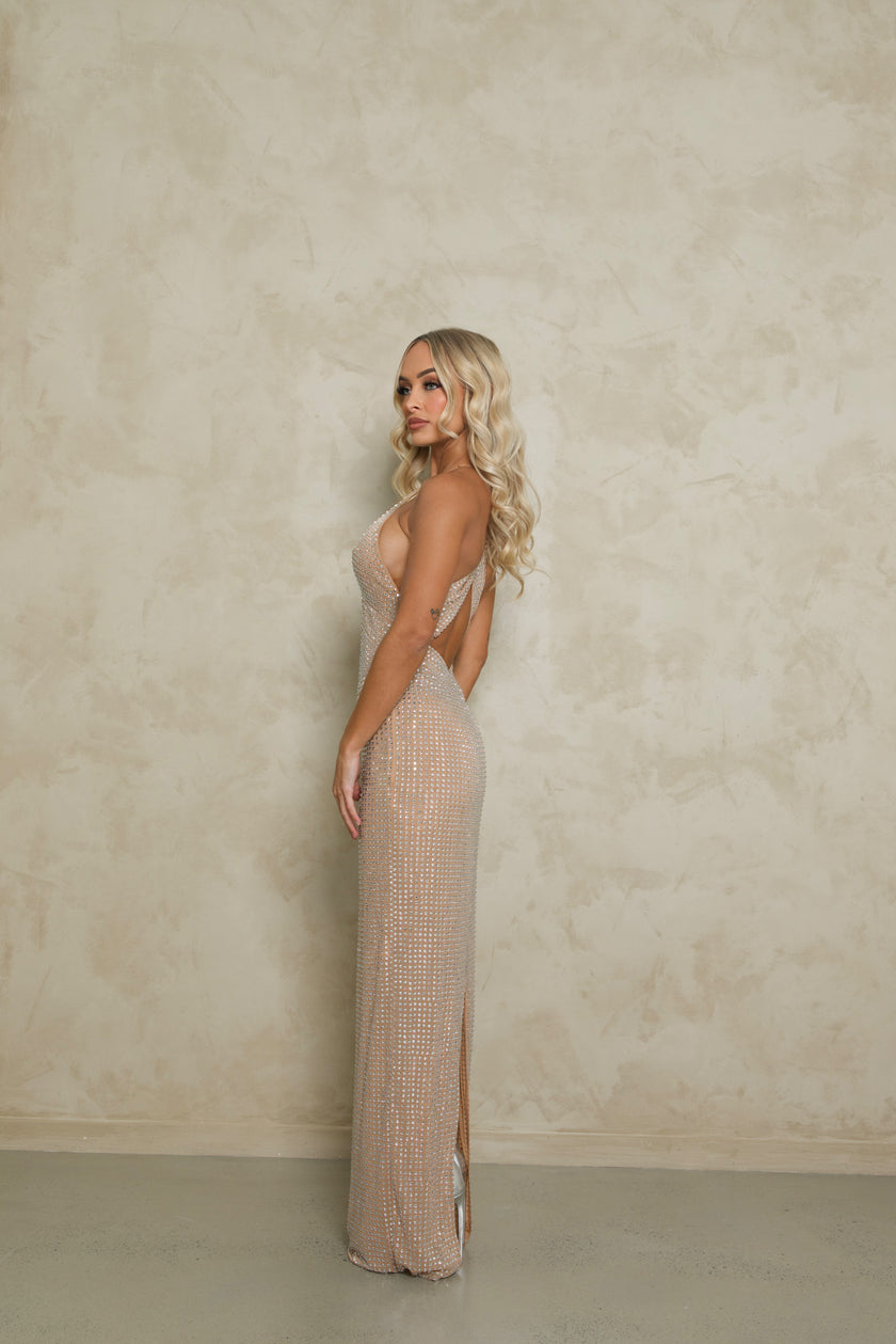 Oh Polly Embellished cut out Maxi - Almond